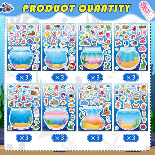 Ocean Stickers for Kids, Sea Animal Aquarium Scene Under The Sea Fish Tank | 24 Sheets Make Your Own Sea Fish Tank Stickers, Classroom Activities Ocean Sea Party Favors,Summer Gift - style: Under The Sea Fish Tank