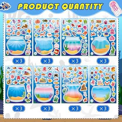 Ocean Stickers for Kids, Sea Animal Aquarium Scene Under The Sea Fish Tank | 24 Sheets Make Your Own Sea Fish Tank Stickers, Classroom Activities Ocean Sea Party Favors,Summer Gift - style: Under The Sea Fish Tank
