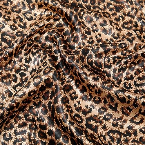 AWAYTR 35” Large Satin Square Head Scarf - 2Pcs Silk Like Floral Head Scarves Square Satin Hair Scarf Bandanas for Women - color: Leopard + Black