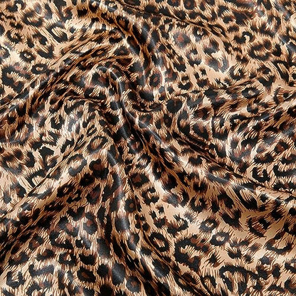 AWAYTR 35” Large Satin Square Head Scarf - 2Pcs Silk Like Floral Head Scarves Square Satin Hair Scarf Bandanas for Women - color: Leopard + Black
