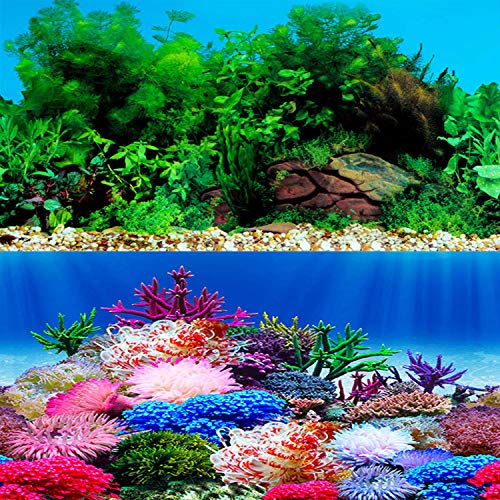 ELEBOX New 20" x 48" Fish Tank Background Stickers Wallpaper 2 Sided Seaweed Water Plants Aquarium Background Decoration - color: Sea Anemone, size: H:19.5"x L:48"