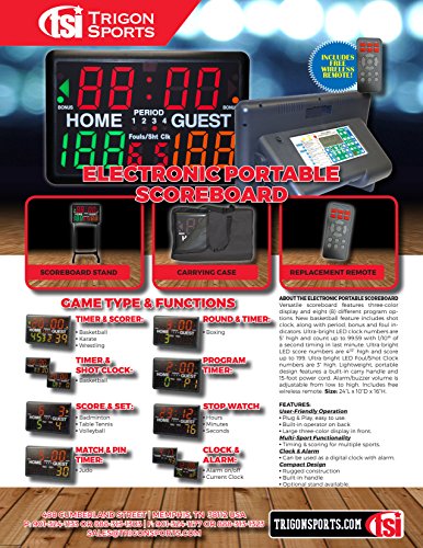 Trigon Sports Multi-Sport Indoor Tabletop Scoreboard & Timer Black, 24"L x 10"W x 16"H