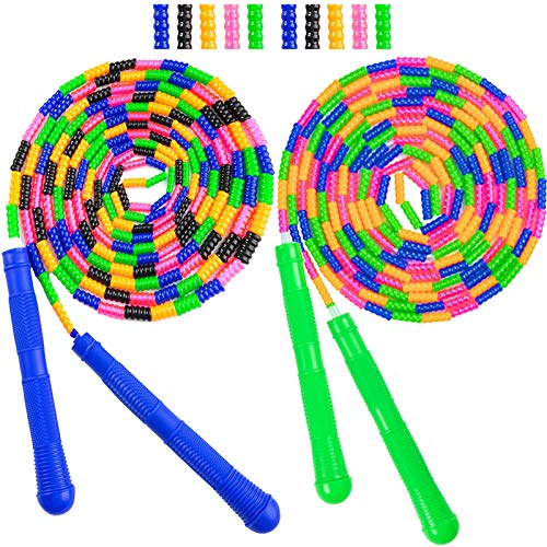 Long Double Dutch Jump Rope 16 Ft 2 Pack, Jump Rope for Kids Adults, Beaded Segmented Skipping Rope - color: Blue&Green