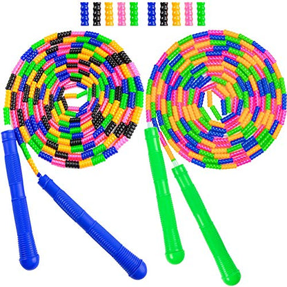 Long Double Dutch Jump Rope 16 Ft 2 Pack, Jump Rope for Kids Adults, Beaded Segmented Skipping Rope - color: Blue&Green