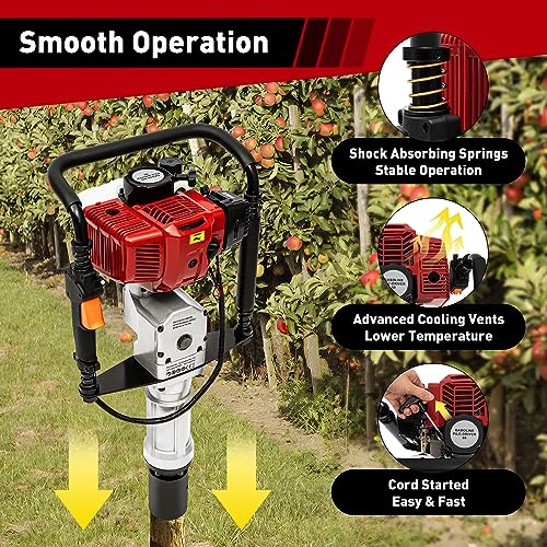 Gas Powered T-Post Driver, 1900W 52CC T Post Pounder Driver Heavy Duty Gasoline, 2-Stroke Fence Farm Push Pile Gasoline Engine Kit for Fence Post Construction Site - size: 52CC