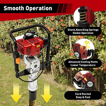 Gas Powered T-Post Driver, 1900W 52CC T Post Pounder Driver Heavy Duty Gasoline, 2-Stroke Fence Farm Push Pile Gasoline Engine Kit for Fence Post Construction Site - size: 52CC