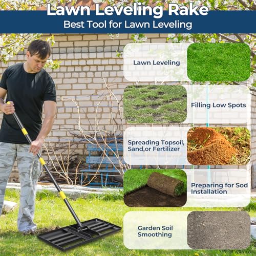 Professional Lawn Leveling Rake 30x10in - Heavy Duty Leveling Tool with 80" Adjustable Stainless Steel Handle | Golf Field Sand Spreader, Football Pitch Grass Leveler | Rustproof Turf Grading Rake - size: 30x10", 80"