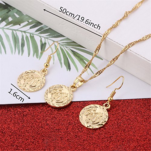 Chuangbang Jewelry Copper Necklace Pendant Earrings for Women Ethnic Islamic Religion Muslim Coin Set