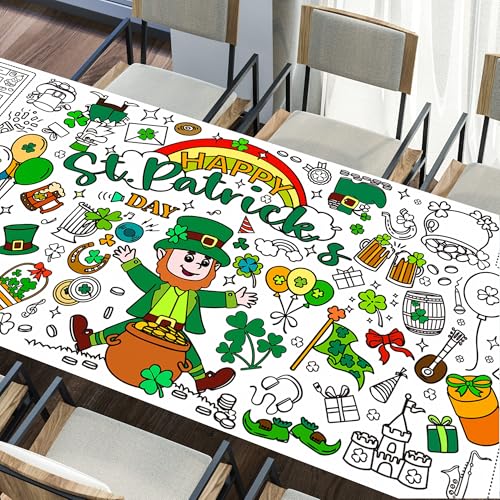 St Patrick's Day Coloring Poster Green Shamrock Giant Crafts Coloring Paper Tablecloth for Home DIY Drawing Games Saint Patricks Party Supplies 30 x 72 Inch - color: Saint Patrick