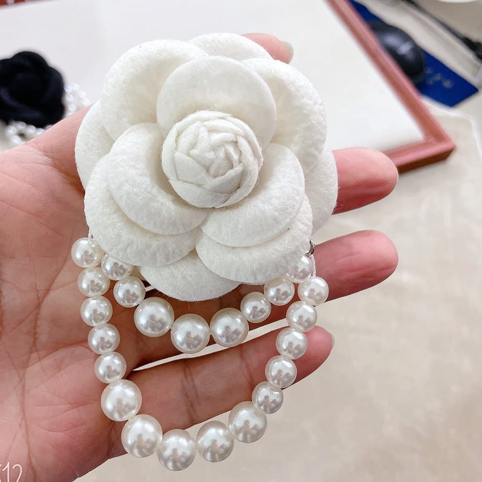 Elegant Camellia Flower Faux Pearl Brooch Pin,Bohemian Fabric Flower Brooch Pins Pearl Tassel for Women Teen Girls, Corsage Wedding Brooches Clothes Dress Coat Accessories Jewelry Gift