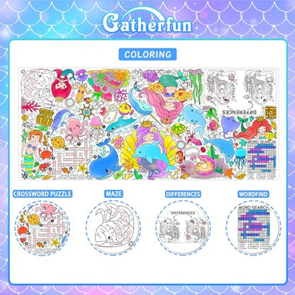Gatherfun 인어 파티 자이언트 컬러링 포스터 - 80.9 x 182.9cm(31.5 x 72인치) - 다용도 교실 벽 장식 및 생일 활동 - 학교 파티 및 특별 이벤트를 위한 인어 포스터 또는 테이블 - style: 인어