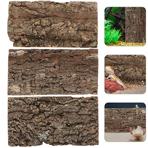 POPETPOP 3pcs Cork Terrarium Background Reptile Tank Tree Bark Backdrop Wall 3D Habitat Climbing Mat for Lizard Turtle Gecko Bearded Dragon