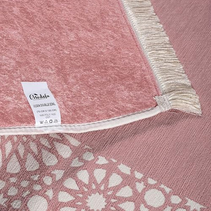 Modefa Turkish Islamic Prayer Mat - Chenille with Foam and Carrying Bag - Intricate Praying Rug Ramadan Eid Gift - Traditional Muslim Janamaz Seccade for Men Women - Mustaqim (Rose Pink) - color: Rose Pink