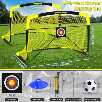 Happy Jump 7x5 FT & 5x3.6 FT Portable Soccer Goal for Youth Players Ages 6–14, Large-Frame Design Built for Long-Term Development, Easy Setup for Backyard, Park or School Training - style: 7x5 FT, 2 Set Upgrade
