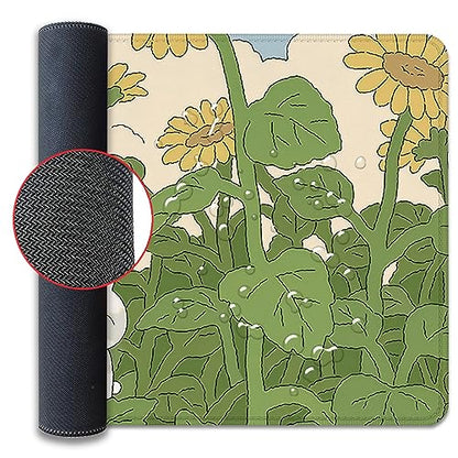 Sunflower Desktop Mouse Pad Large,Cute Mouse Pads,Cartoon Anime Mouse Mat for Desk,Desk Mat with Stitched Edges,Non-Slip Waterproof Rubber Base,Keyboard Computer Office Home Work(27.5X11.8 in) - color: Sunflower and 2 Rabbits