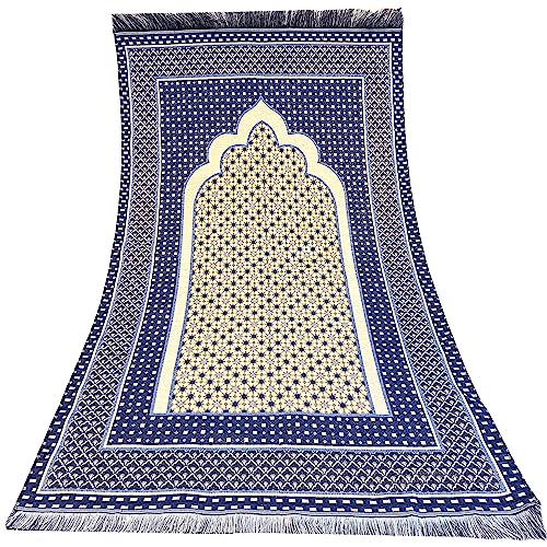 Modefa Turkish Islamic Prayer Mat Janamaz Sajjadah | Thin Woven Cotton Praying Rug Ramadan Eid Gift | Traditional Muslim Sejada for Men Women - Hira Diamond (Royal Blue) - color: Royal Blue