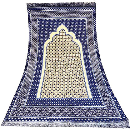 Modefa Turkish Islamic Prayer Mat Janamaz Sajjadah | Thin Woven Cotton Praying Rug Ramadan Eid Gift | Traditional Muslim Sejada for Men Women - Hira Diamond (Royal Blue) - color: Royal Blue