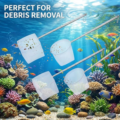 4 Pack Aquarium Fish Net, 3", 3.74" Shrimp Nets Small Fish Net for Tank Aquarium Fishes Nets with Extendable Handle for Shrimp Bettas Fishes Tank (White, Round and Square)