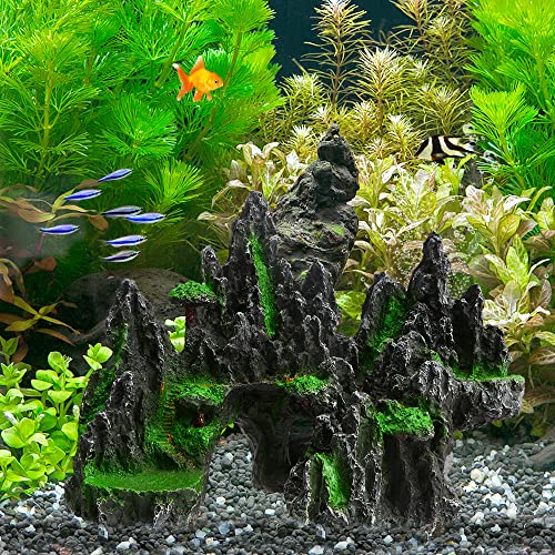 Saim Fish Tank Decorations - Mountain View Aquarium Ornament (Small) - size: Small