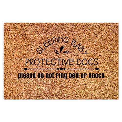 Sleeping Baby Protective Dogs Please Do Not Ring Bell Coir Mat Family Phrase Rectangular Door Mats Funny Thick Durable Non Slip Mat for Outdoor Entrance Plain Front Porch 16x24in - color: Style-16, size: 2' x 1'4" (Rectangular)