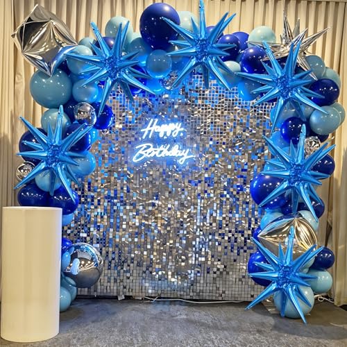 Blue Star Balloons, 6PCS 22 Inch Foil Explosion Star Balloons - color: Blue