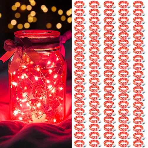AIKEI 100 Pack LED Fairy Lights Battery Operated, Mini String Lights Waterproof 7ft 20 Led Firefly Starry Lighting 3 Modes for Wedding Party Bedroom Halloween Valentines Christmas Decoration Red - color: Red, size: 100 Pack