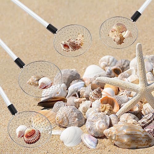 Roshtia 4 Pcs Beach Sand Sifter Set, Adjustable Long Handle Shell Scoop, Shark Tooth Sifter Mesh Shovel for Family Seashell Collecting, Sea Glass Hunting and Beach Treasure Fun - color: Gray, size: 30 Inch, style: Round