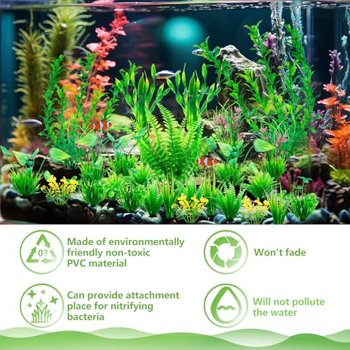 Ameliade Aquarium Artificial Plastic Plants Large Fish Tank Decor, 26PCS | Green Aquarium Decorations, Soft Goldfish Betta Big Tank Accessories, Fish Bowl Tall Ornaments