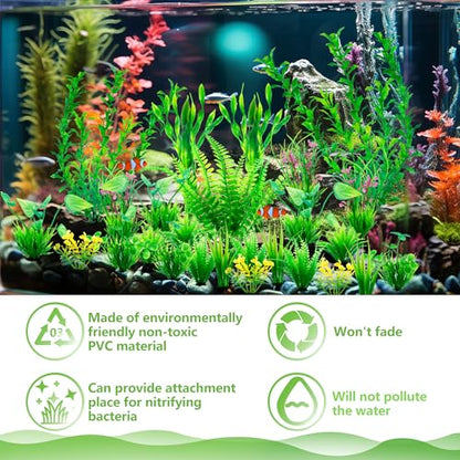 Ameliade Aquarium Artificial Plastic Plants Large Fish Tank Decor, 26PCS | Green Aquarium Decorations, Soft Goldfish Betta Big Tank Accessories, Fish Bowl Tall Ornaments