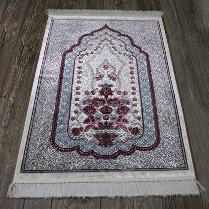 Modefa Turkish Islamic Velvet Prayer Rug - Prayer Mat Carpet for Men and Women - Traditional Muslim Janamaz Sajada - Ramadan or Eid Gift - with Car Hanger - Luxury Winter Rose (Blue/Red) - color: Blue / Red