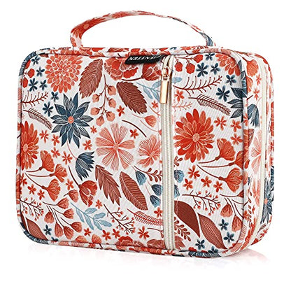 Bible Cover for Women with Flowers Printing, Bible Books Carrying Case with Durable Handle, Quilted Case for Girls Bible Study Supplies Accessories