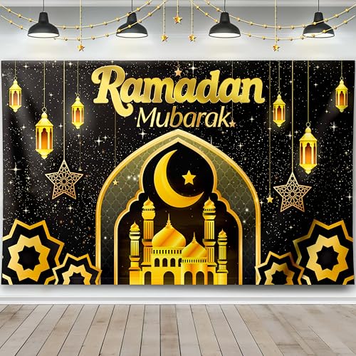 OLEEK Ramadan Mubarak Backdrop - Ramadan Decorations for Home 2026 - ramadan's Decorations Backdrop - Ramadan Mubarak Sign - ramadans Background - ramdan Decor - ramadn Banner for Home - color: Black