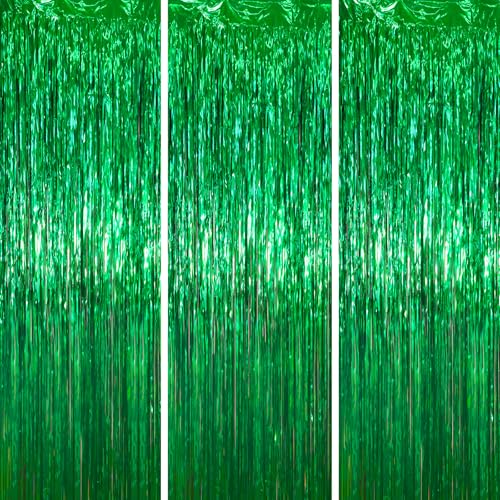Voircoloria Green Foil Fringe Backdrop Curtains, 3.3 x 6.6 ft, 3pcs - color: Green