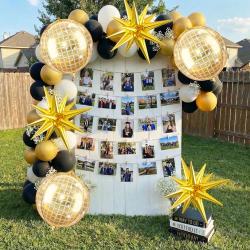 Gold Disco Balloons, 6 Pcs Shiny Foil for Prom Graduation New Year Party - style: Disco Gold