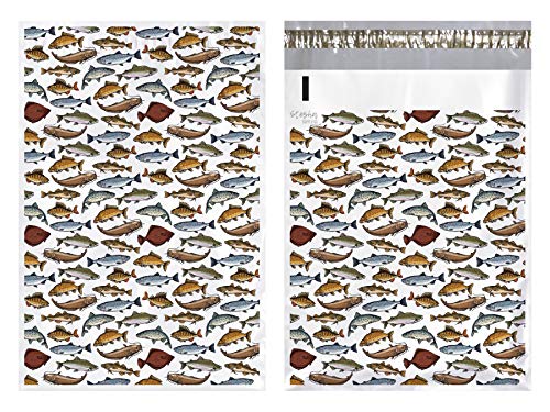 Fish Poly Mailers 10x13, Self Adhesive Premium Designer Shipping Bags (50 Pack)