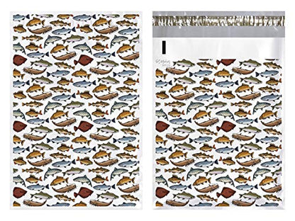 Fish Poly Mailers 10x13, Self Adhesive Premium Designer Shipping Bags (50 Pack)