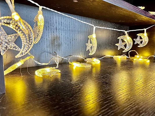 String Lights Indoor Decoration Lights for Ramadan and Ramadan Festival Decoration with Battery Pack Ramadan Decor, Comes in Moon Star Lantern (Moon Star_WW) (RW3a) - color: Moon Star_WW