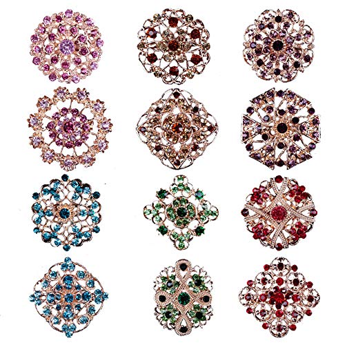 Brooches and Pins for Women, Gold or Silver Color with Rhinestone Crystal Flower Brooch Pins for Wedding Bouquet Party Decoration Broaches Set - color: multicolored