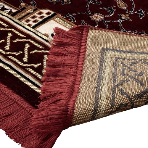 Modefa Turkish Islamic Prayer Rug - Multi Person Janamaz Sajada for Family or Large Gathering & Group Praying Carpet - Wide Plush Velvet Praying Mat (Long 5 Person Red) - color: Long Red