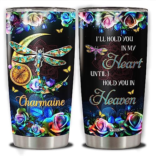 WAZONE Personalized Dragonfly Tumbler I Will Hold You In My Heart Until I Hold You In Heaven Stainless Steel Travel Mug Rose Flower Mandala Dragonflies Memorial Gifts Insulated Cup 20Oz 30Oz - color: Dragonfly