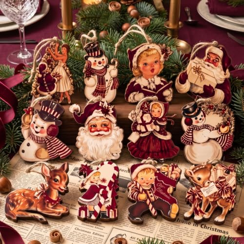 Huwena 36 Pcs Vintage Christmas Tree Ornaments, Classic, Burgundy - color: Burgundy, style: Classic