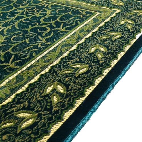 Muslim Prayer Rug, Soft Plush Thin Islamic Prayer Mat, Janamaz, Sajada, Praying Carpet, Islamic Gift, Foldable Portable Turkish Prayer Mat for Men&Women, Lightweight Travel Prayer Rug, 26"x43" - color: Jeddah / Darkgreen2