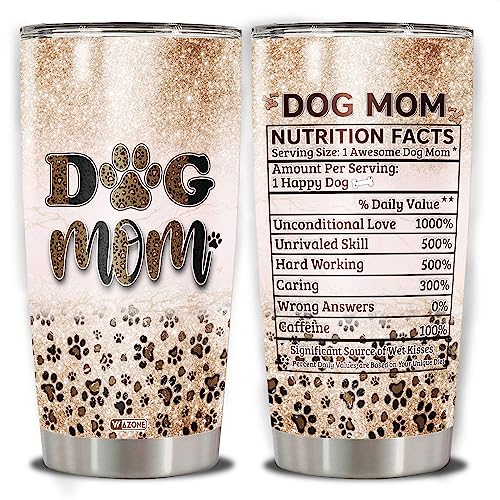WAZONE Dog Mom Tumbler Cup Paw Print Leopard Nutrition Facts Travel Mug 20oz Stainless Steel Vacuum Insulated Gifts Ideas Birthday Mothers Day Christmas for Moms Women Dogs Lovers - color: Dog Mom