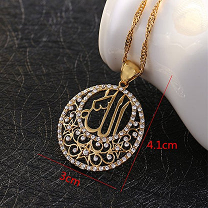 Glaze Round Pendant Jewelry 24k Gold Plated Religious Islamic Muslim Allah Crystal Pendant