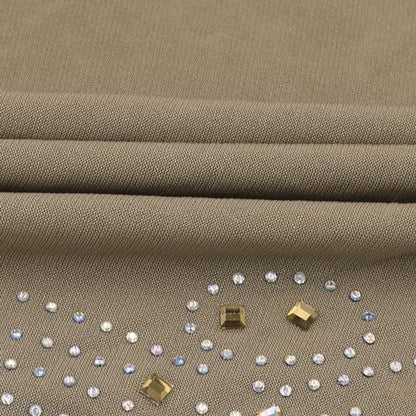 ZGMYC Women Shiny Rhinestones Muslim Hijab Elegant Long Turban Cap Head Wrap Scarf - color: Khaki(golden Beads & Rhinestones)