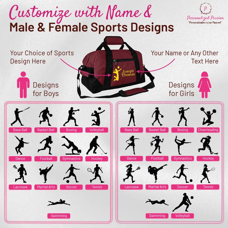 Personalized Passion 14” Small Sports Duffel Bags for Kids - Waterproof Travel Duffle with Name & Baseball Design - Dark Green Two-Toned Kids Weekender Bag for Boys and Girls - color: Dark Green, style: Baseball