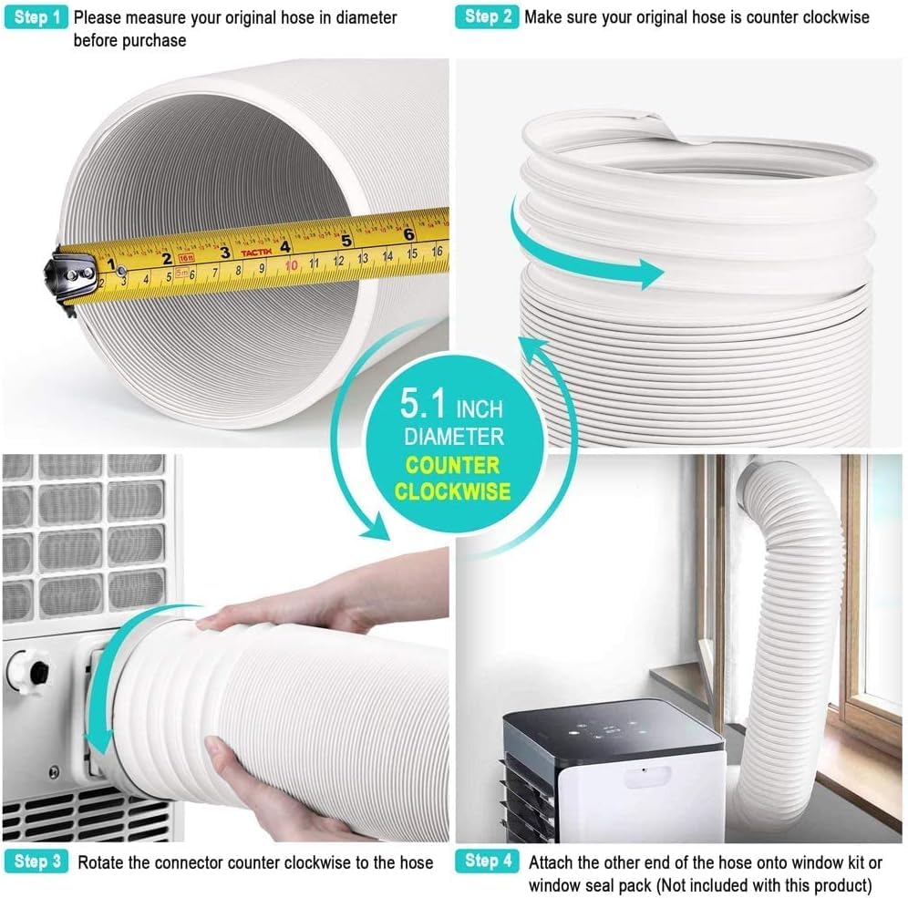 Jin&Bao 5.1" (5") Diameter AC Hose, 78.7" Length Portable Air Conditioner Exhaust Hose, Counterclockwise Thread, Universal Replacement | 5.1" AC exhaust hose,CCW thread,adjustable length 15.7" to 78.7",heat-resistant PP material,quick & easy install - siz