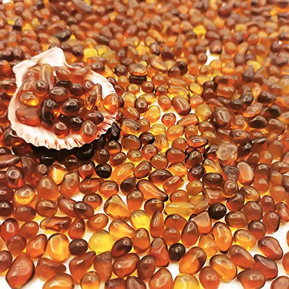 Keedolla 2 lbs/900g Aquarium Sea Glass Pebble Stones, 6-9mm Fish Tank Gravel Marble Rock for Aquarium, Fish Turtle Tank, Vase Fillers, Garden - Amber - color: Amber, size: 2 Pound