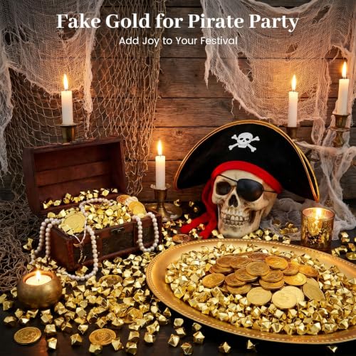 DOMESTAR 150 PCS Gold Acrylic Ice Rocks, Faux Nuggets Gems Vase Fillers | Pot of Gold, Pirate Jewelry Party Decorations, Birthday DIY Crafts & Table Scatter - color: Gold