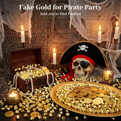 DOMESTAR 150 PCS Gold Acrylic Ice Rocks, Faux Nuggets Gems Vase Fillers | Pot of Gold, Pirate Jewelry Party Decorations, Birthday DIY Crafts & Table Scatter - color: Gold